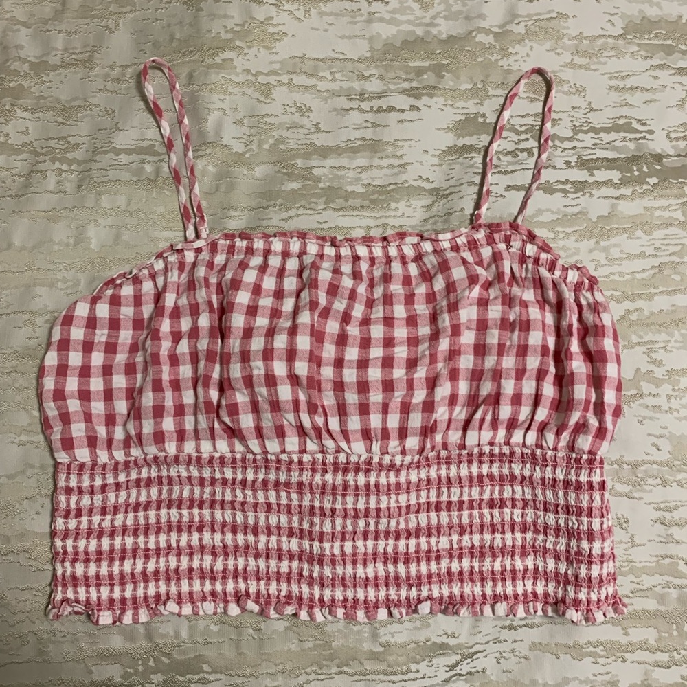 American Eagle red and white gingham crop top